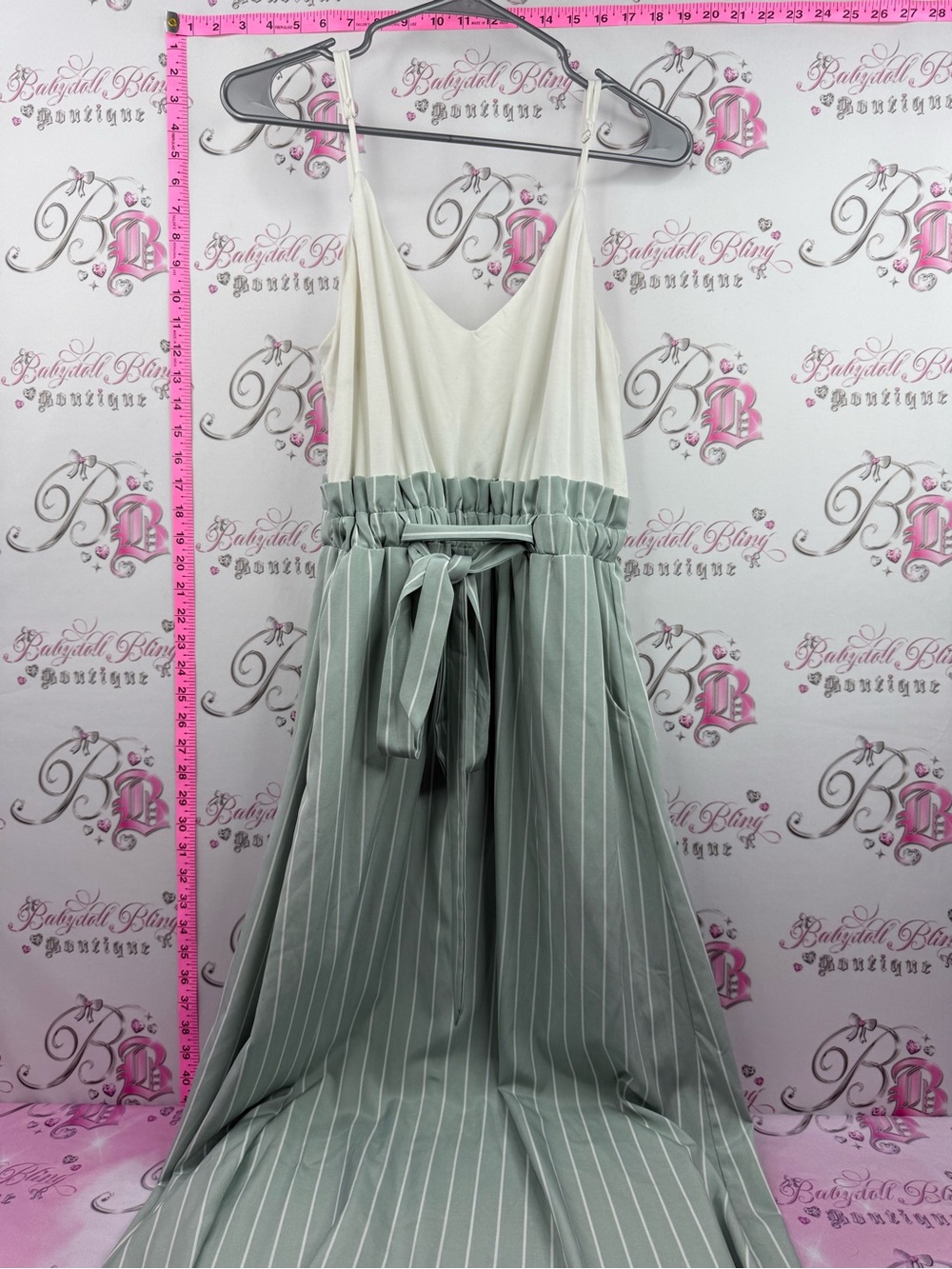 Main Strip dress long stripe Cream Sage Two-Tone Striped Maxi Dress Tie Waist